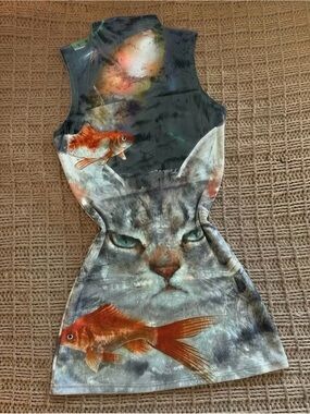 Y2K retro style Cat & Goldfish Graphic Dress